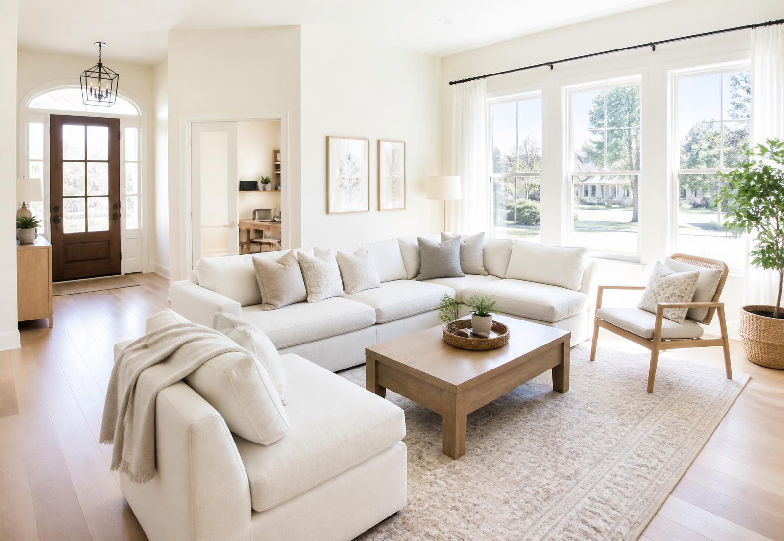 Bright, freshly cleaned living room in a North Austin family home